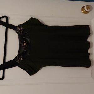 Imitation leather+sequins top